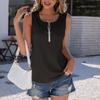 Summer Casual Solid Color Sleeveless Round Neck Small Sexy Zipper Decorated T-shirt Top