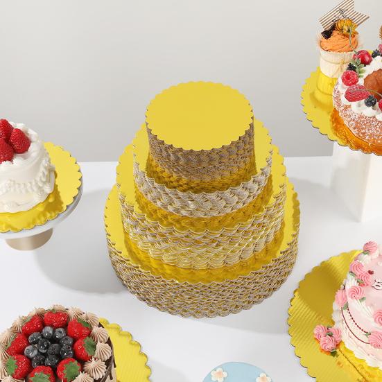 10Pcs Gold Cake Boards Round Scalloped Edges Greaseproof Cake Board Food Grade Cardboard Circles for Wedding Birthday Parties