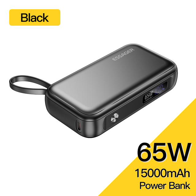 Essager 15000mAh Portable Power Bank In With USB C Cable External Spare Battery Pack for iPhone iPad Macbook 65W Fast Charger