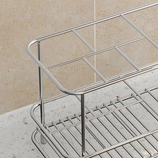 Stainless Steel Toothbrush Holder Bathroom Toothpaste Holder Stand with Quick Drainage Countertop Organizer for Bathroom Accessories