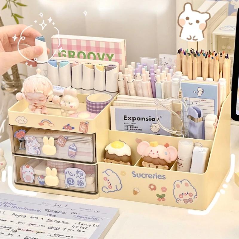 Desktop Cosmetic Storage Box Organizer Drawer Office Storage Rack Stationery Organizer Pen Holder Bunny Drawer Organizer Cute