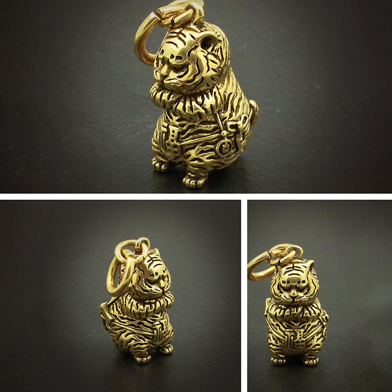 Brass Animal Figurine Tiger Pendant Car Keychain Backpack Cartoon Pendant