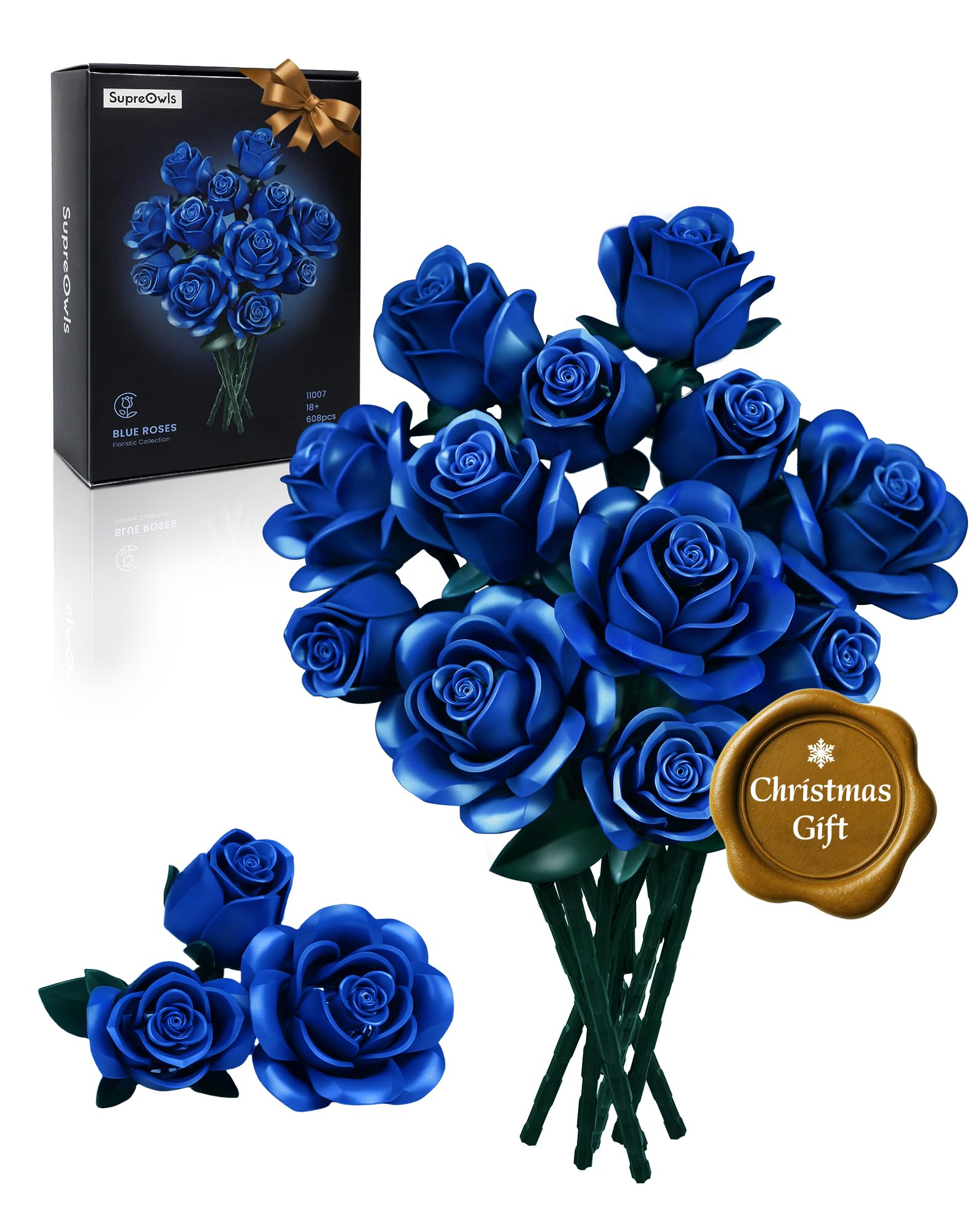 

iATOM Blue Rose Bouquet Assembly Set, Artificial Flowers, Botanical Collection for Adults - Halloween Gift, Gothic Retro Home Office Table