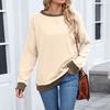 Women's Fashionable Color Blocked Round Neck Long Sleeved Casual Hoodie Top