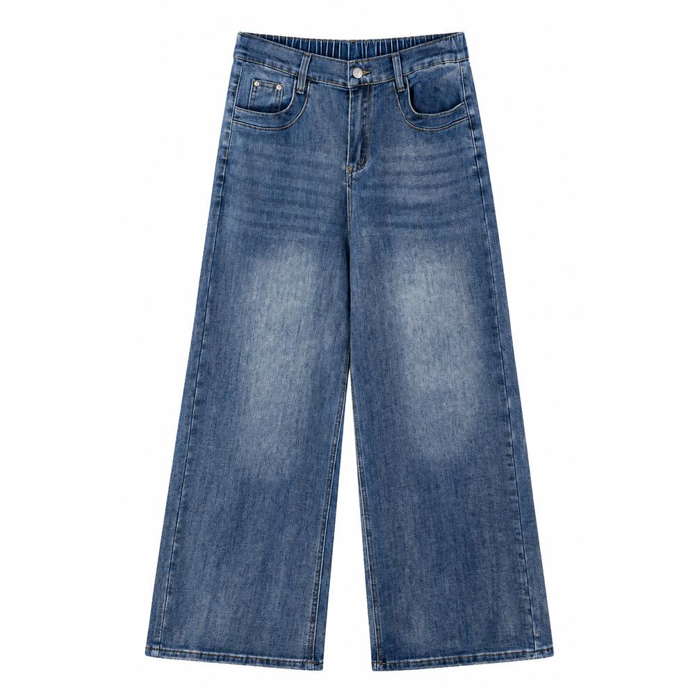 Plus Size Women Casual Wide Leg Straight Denim Long Pants