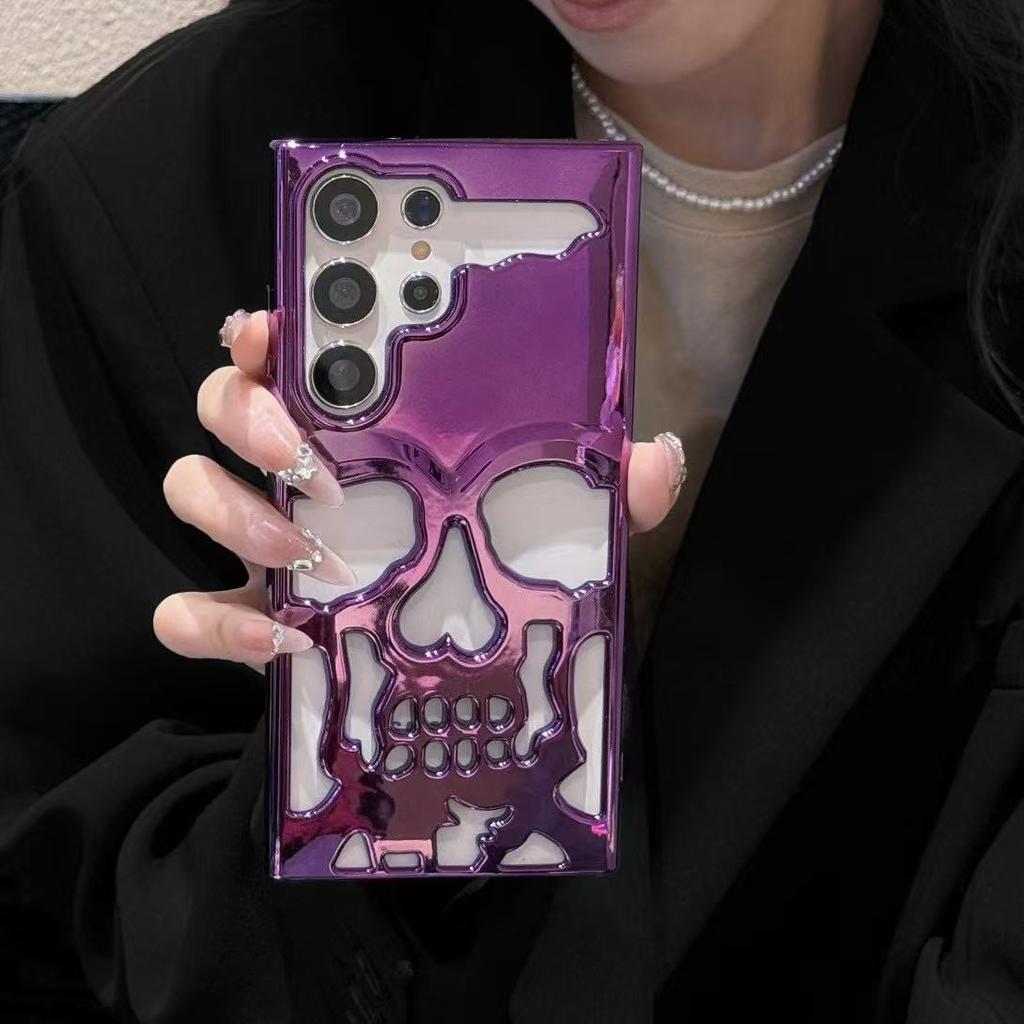 3D Matte Metallic Color Hollow Out Skull Hard Phone Case For Samsung Galaxy S23 S25 Ultra S23 S24 Plus Shockproof Cover