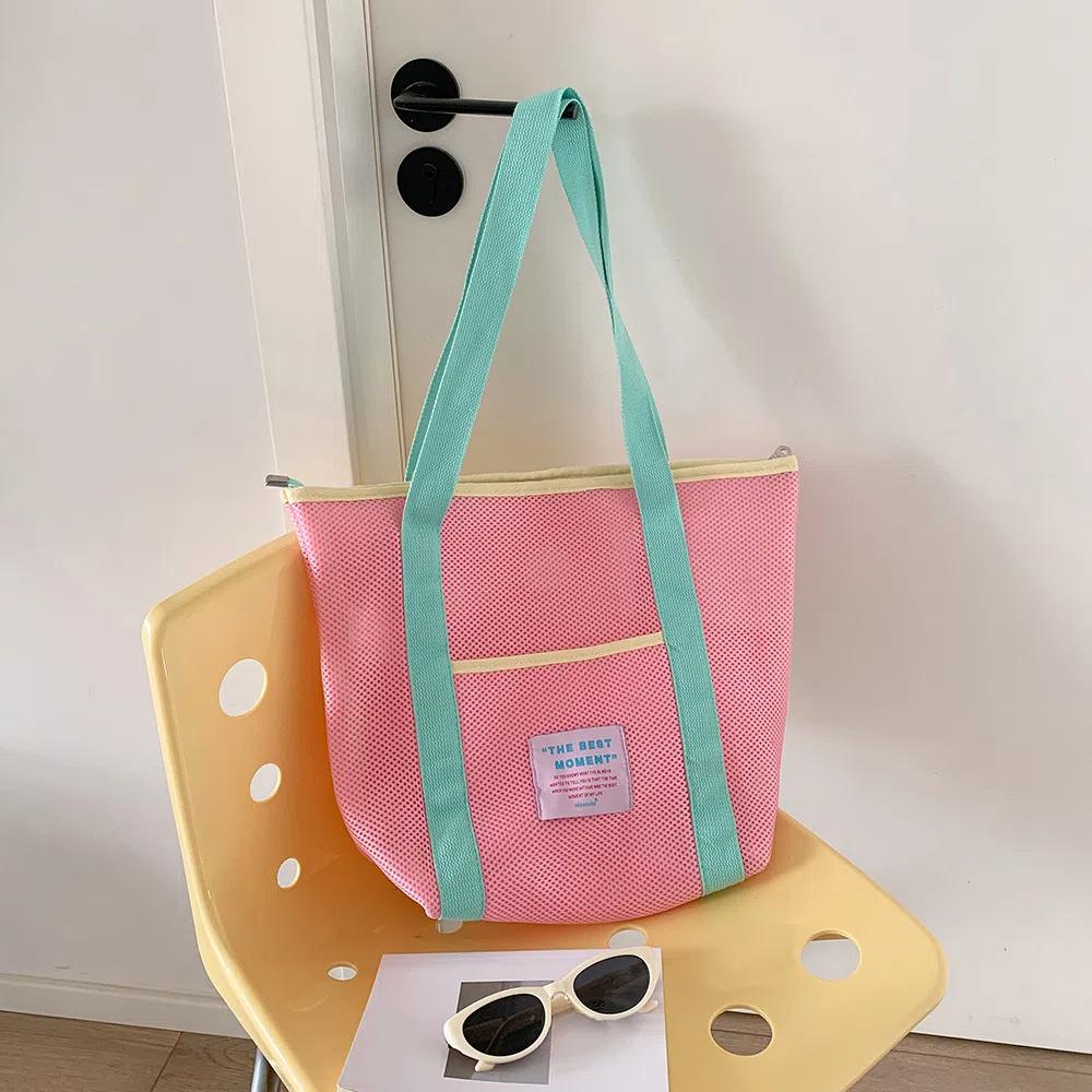 Shoulder Bag Mesh Tote Bag Colored Mesh Handbag Picnic Snack Bag Mesh Shopping Bag Travel