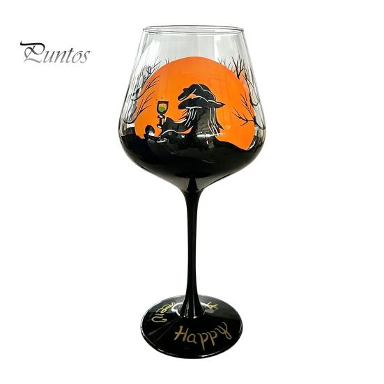Set di Bicchieri da Vino a Tema Halloween con Gambo, Calice Artistico Dipinto a Mano, Bicchiere da 720 ml, Vetro Decorativo Stagionale