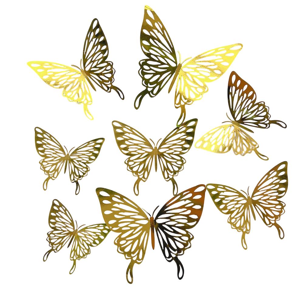 12Pcs Butterfly Wall Decor Gold Colorful 3D Butterfly Wall Stickers Self-stick Wall Decal For Wedding Birthday Party Wall Decor