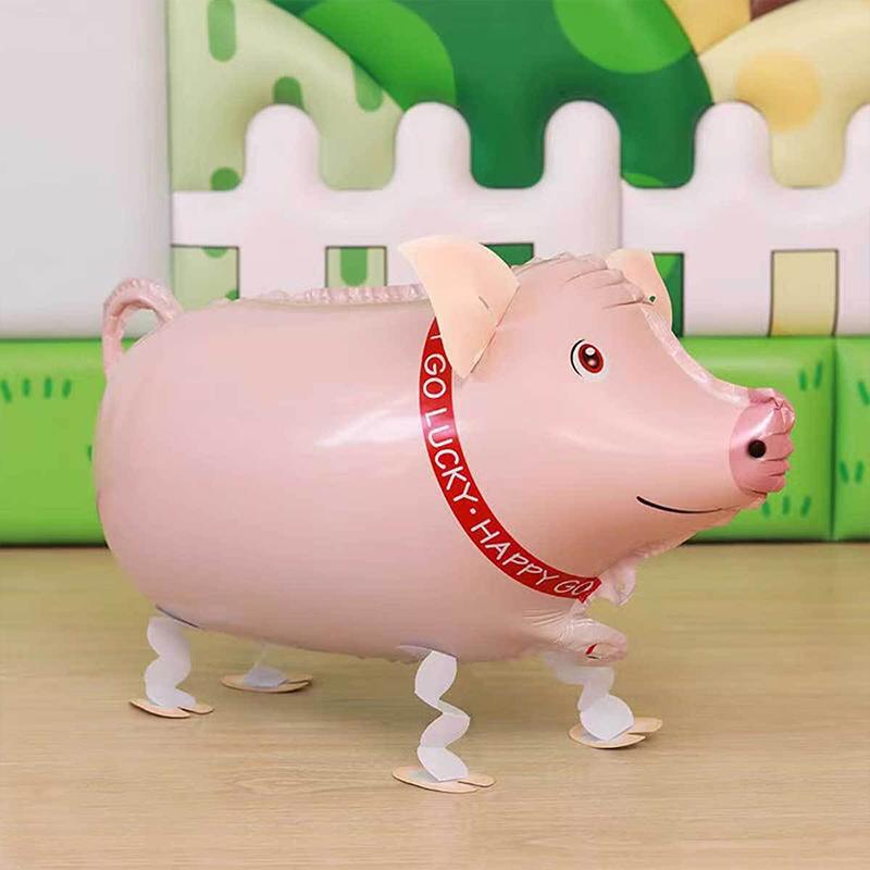 Cartoon Animal Stand Up Aluminum Film Balloons Wheeled Walking Animal Birthday Party Decoration