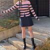 New Arrivals Open Run Stripe Cardigan Round Neck Slim Fit Crop Knit