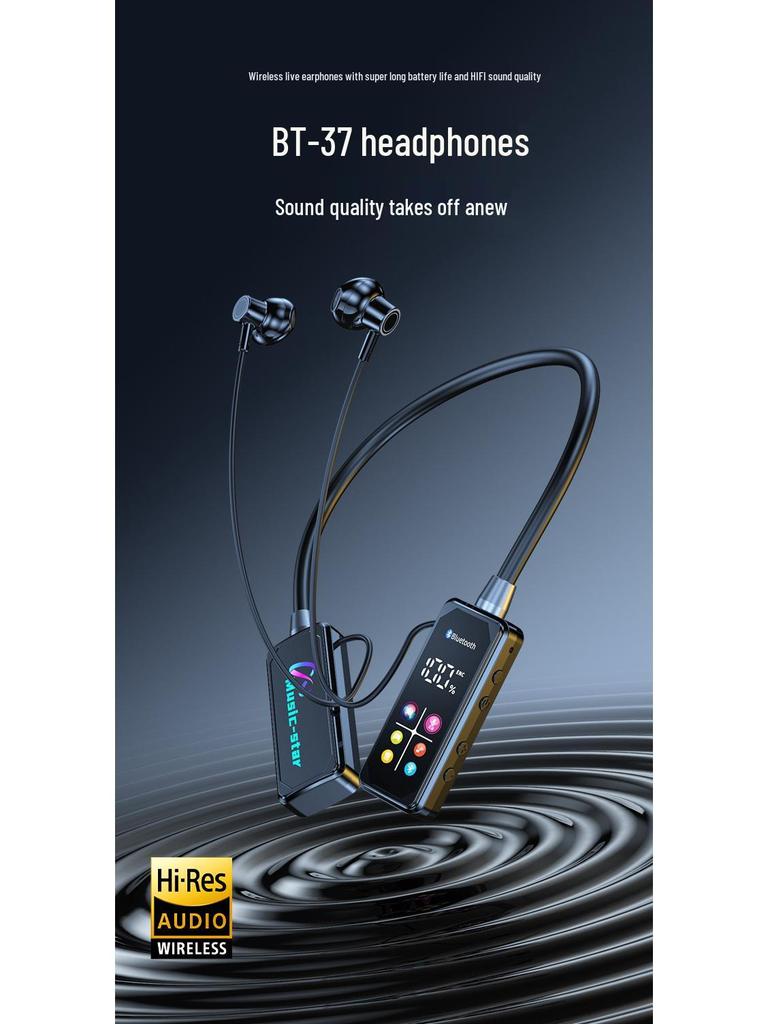 Premium Bluetooth Neck-Hanging Headset with Color Display for Streaming and Sports - Long Battery Life