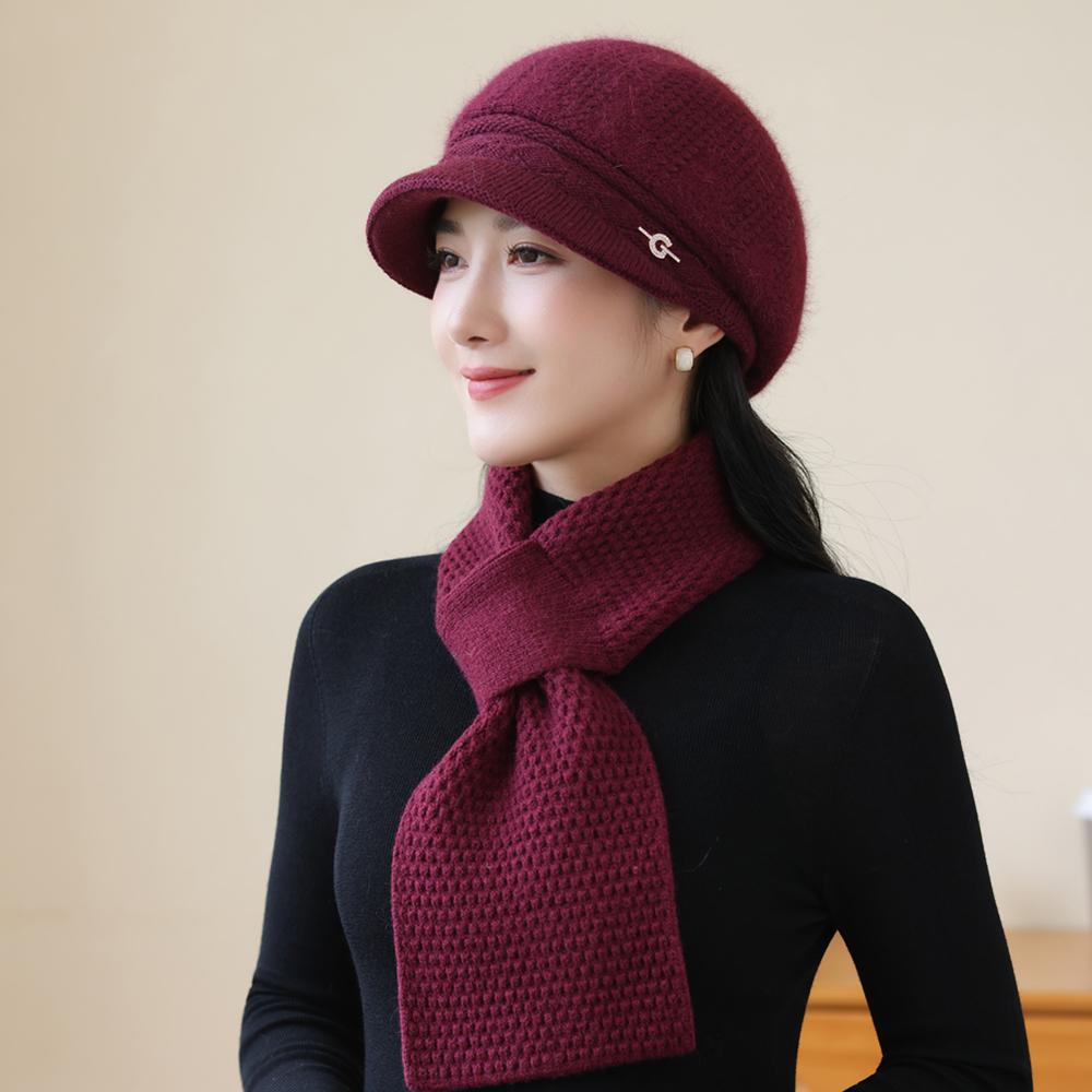 

Новый женский модный зимний теплый набор Плюшевая подкладка из искусственного меха Модные шляпы для женщин Повседневная вязаная шапка из смеси кроличьего меха Уличная одежда Set（56cm-60cm） красный