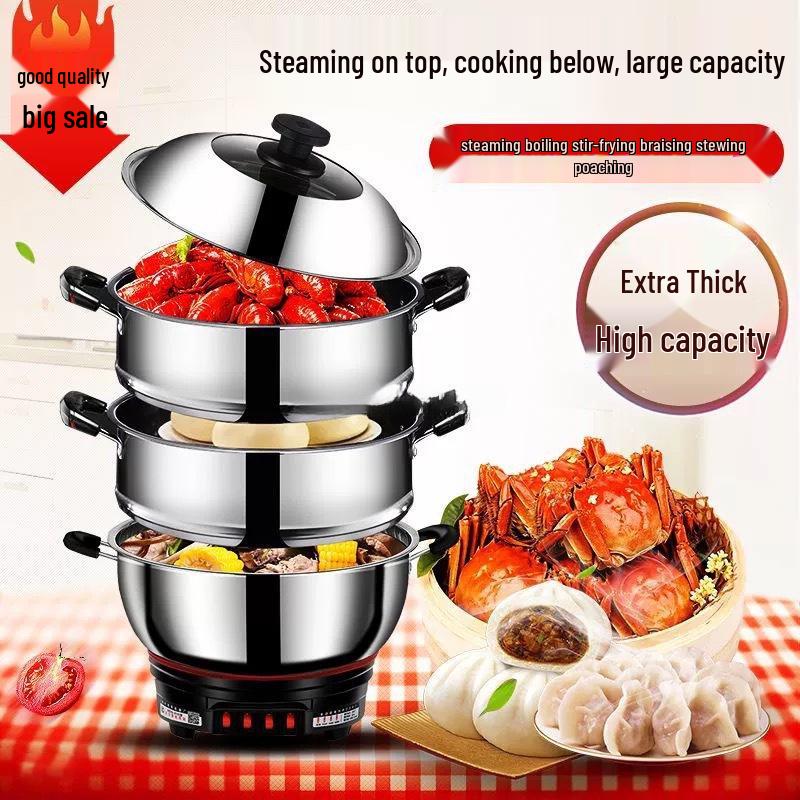 Multifunctional Electric Hot Pot & Wok – Large Capacity Stainless Steel for Stir-Fry, Steaming, Boiling, Stewing