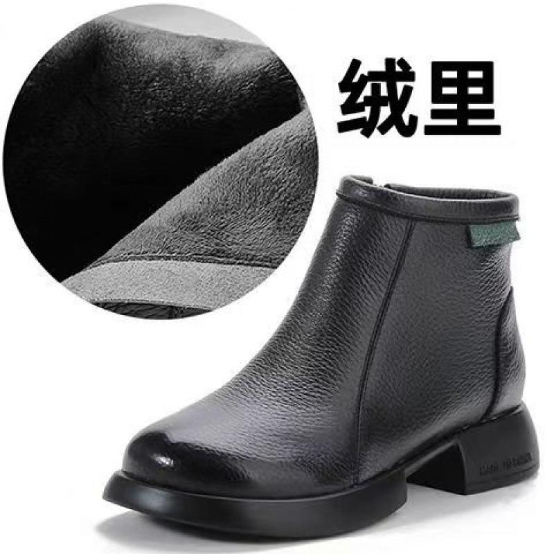 Autumn and Winter New Retro Handmade Women's Leather Boots Thick Heel Soft Sole First Layer Soft Leather Short Boots Literary and Simple Versatile Wo