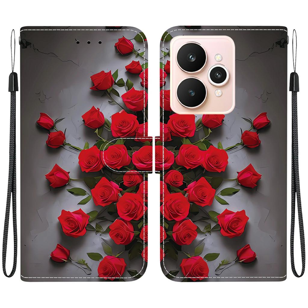 For Realme 15 Pro 5G/15 5G Leather Case Stand Wallet Pattern Printing Phone Cover with Wrist Strap