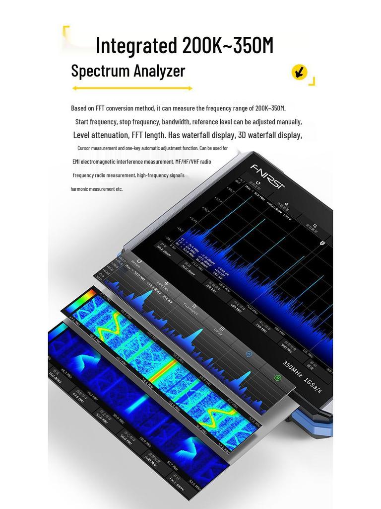 Tabletă FNIRSI DPOS350P 4-în-1: Osciloscop 350M, Generator de Semnal, Analizor de Spectru, Contor de Frecvență