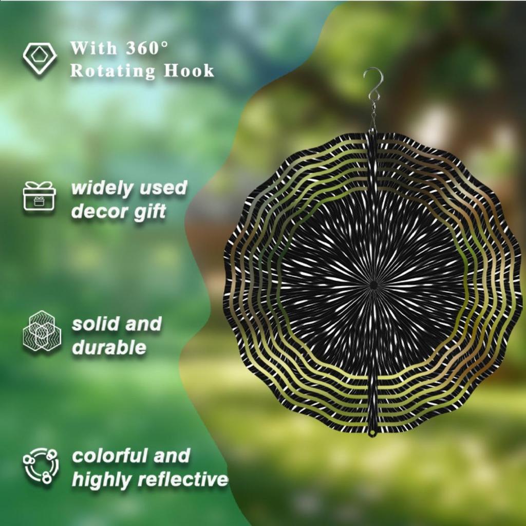 10 Inch Hanging Wind Chime with Black White Starry Sky Pattern Unique Garden Balcony Decor for Spring Summer Rotating Hook Artistic Design Gift