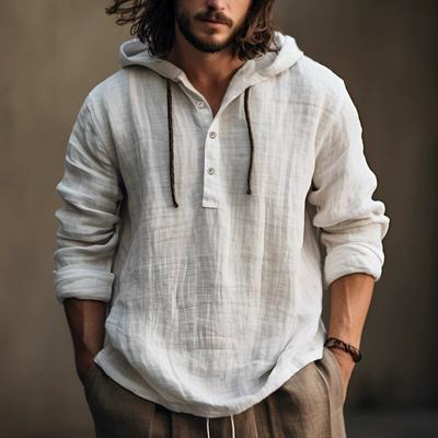 Pamuk ve Keten Gömlek Kapüşonlu Sweatshirt Uzun Kollu Kapüşonlu Günlük Giyim İlkbahar ve Yaz için