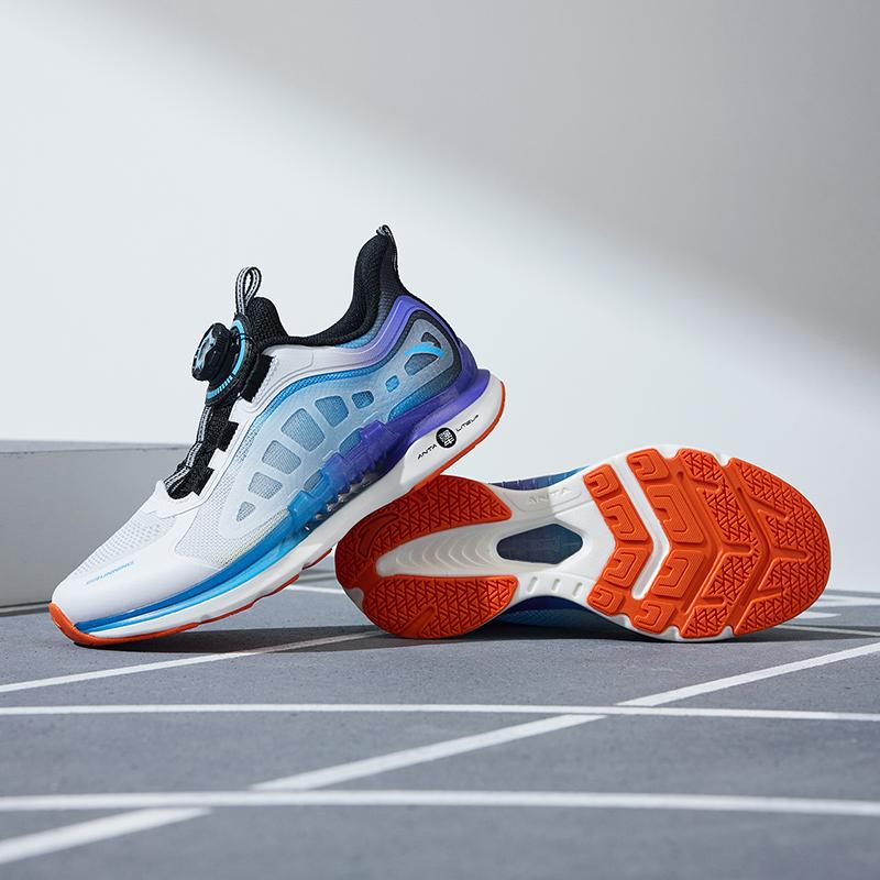 Anta Kids Wind Chaser Breathable Shock Absorbing Durable Low Top Running Shoes Kids sneaker White Black Purple A312425577-1