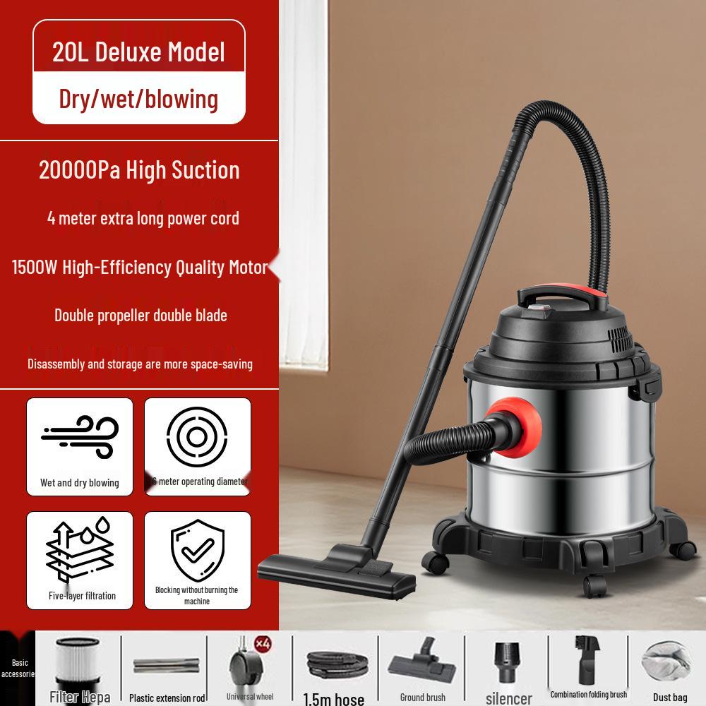 High-Power Three-in-One Wet Dry Vacuum Cleaner with Strong Suction for Household and Commercial Use