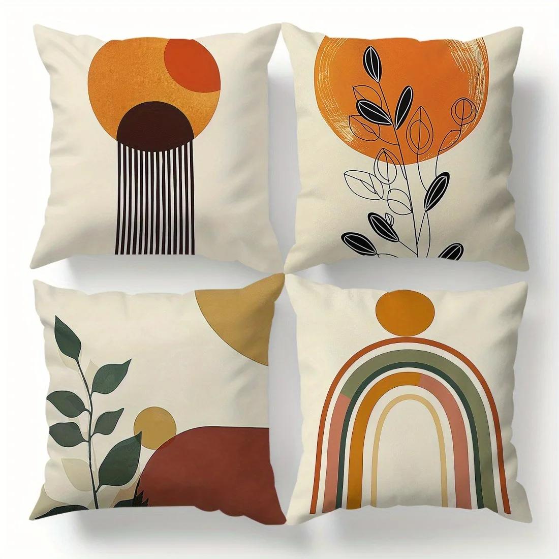 Shunika Chen Unisex Abstract Minimalist Line Geometric Round Printed Pillowcase Bohemian Home Room Decoration Living Room Sofa Cushion Cover Short P