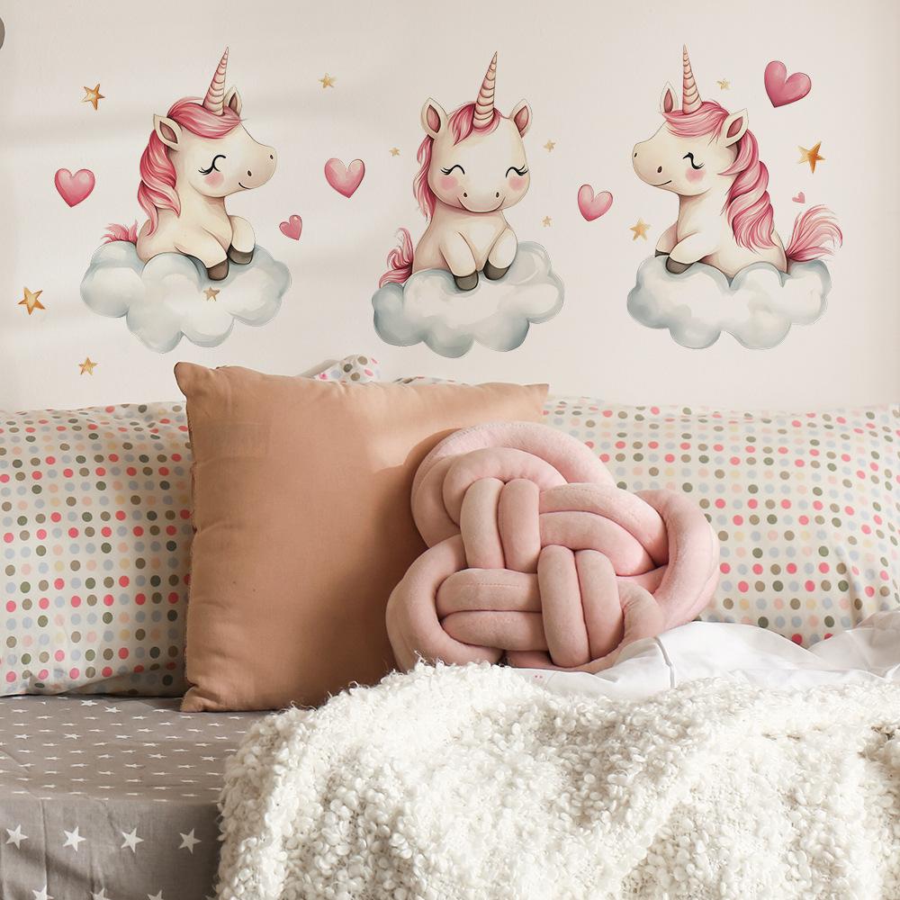 Adesivo da Parete Carino Unicorno Cuori Nuvole Autoadesivo Rimovibile Camera da Letto Soggiorno Corridoio Dormitorio Decorazioni per la Casa Arte