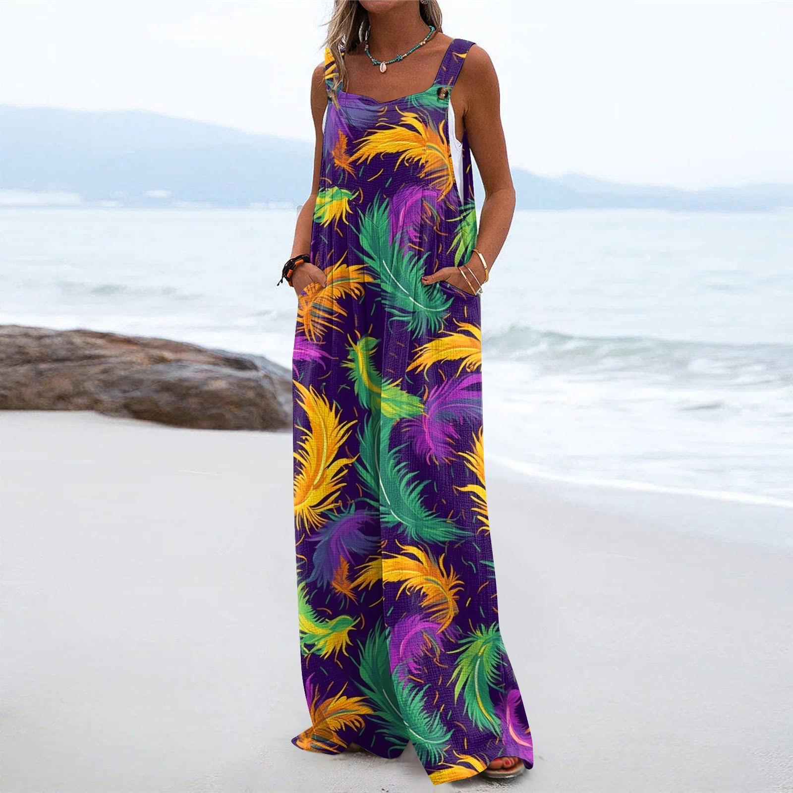 

Широкий комбинезон для женщин, повседневный свободный комбинезон без рукавов с принтом и пуговицами, длинные брюки, комбинезон с карманами XXL оранжевый