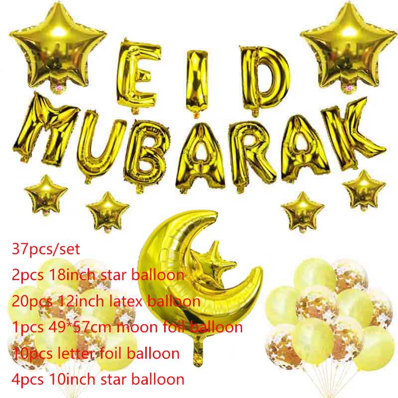 

37Pcs/Set Eid MUBARAK Воздушные шары Рамадан Украшение EID Баннер для мусульманского счастливого подарочного набора золотой