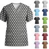 Women's Stretch Quick-Dry V-Neck Short Sleeve Workwear Top with Polka Dot Print & Pockets