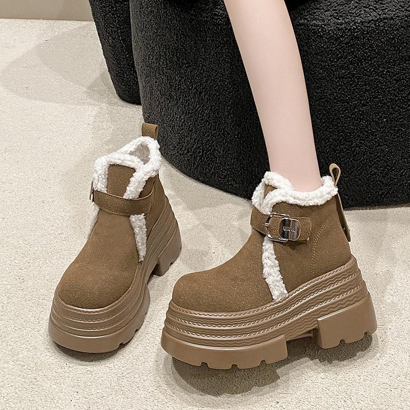 

Small muffin velvet Birkenstock cotton shoes warm British style snow boots 2025 winter thick-soled wedge short boots tide 40