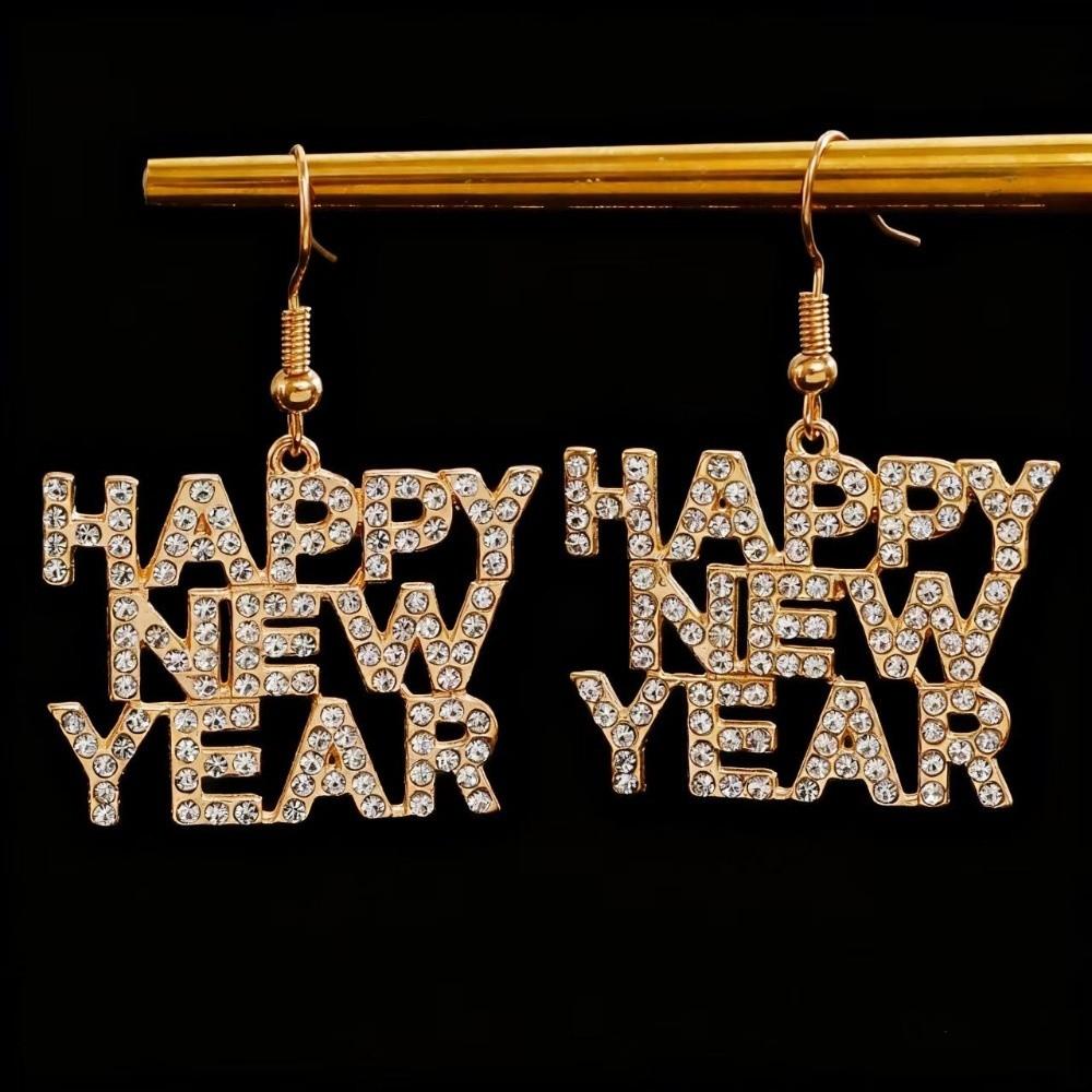 Elegant Happy New Year Earrings Happy New Year Letter Stud Earrings Celebration Holiday