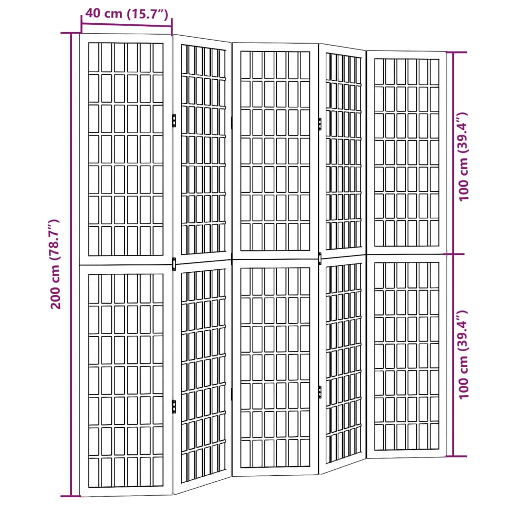 Vidaxl Room Divider, 5-Panel, White, Solid Paulownia Wood