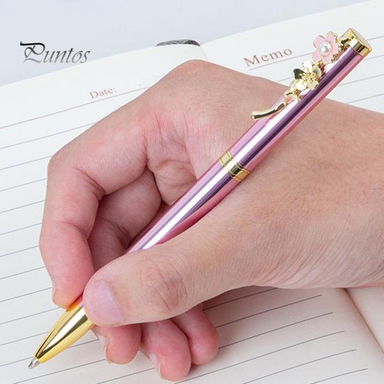 Exquisiter, einziehbarer, solider Schreibstift, bezaubernder Kunstperlen-Blumen-Clip-Kugelschreiber, Studentenbedarf