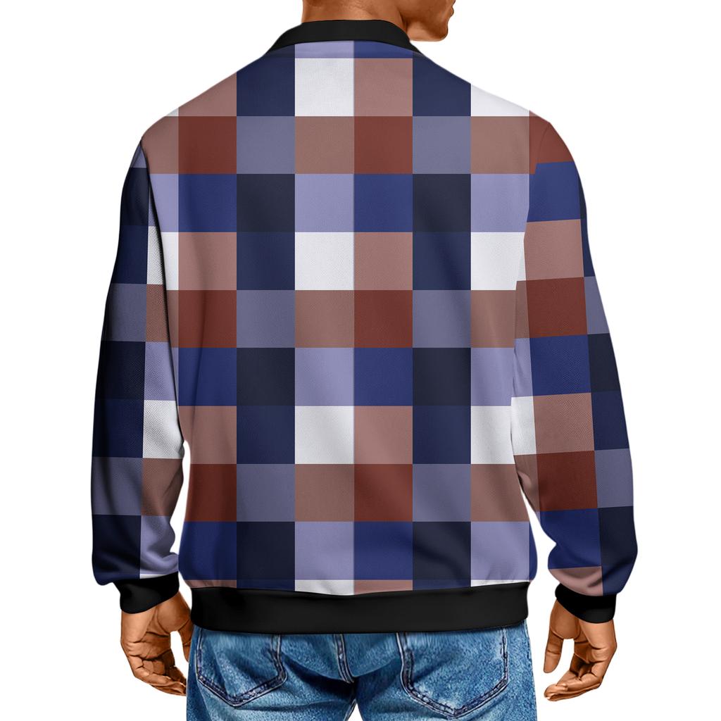 Men's Casual Fashion Printed Lapel Long-sleeved Knitted Bottoming Shirt Top