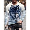 Black and White Tiger 3D Print Men's T-shirt Fashion Long-sleeved T-shirt Casual Round Neck Street Top Loose Pullover Autumn