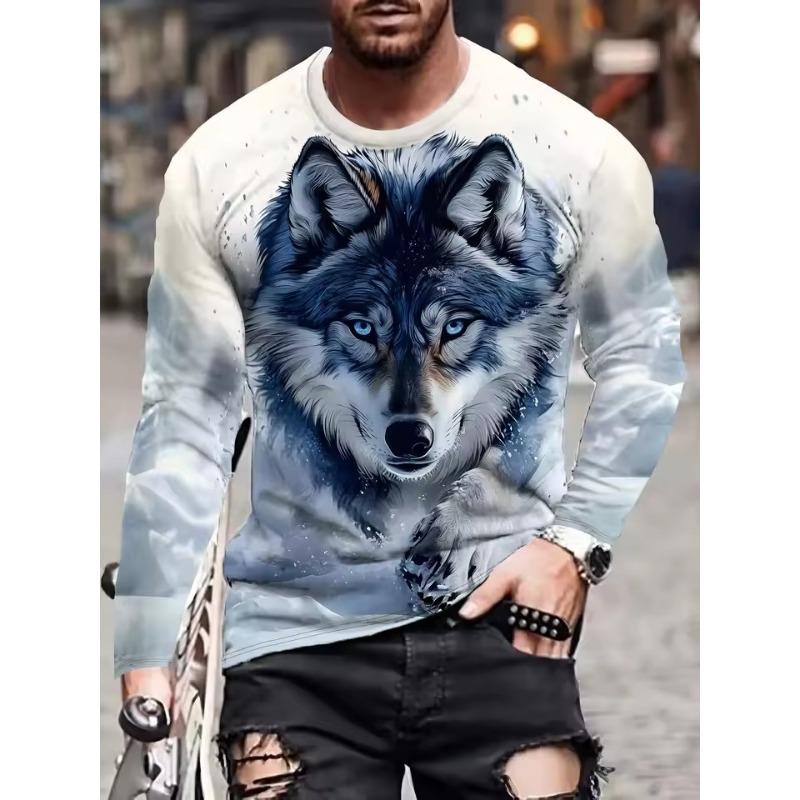 Black and White Tiger 3D Print Men's T-shirt Fashion Long-sleeved T-shirt Casual Round Neck Street Top Loose Pullover Autumn