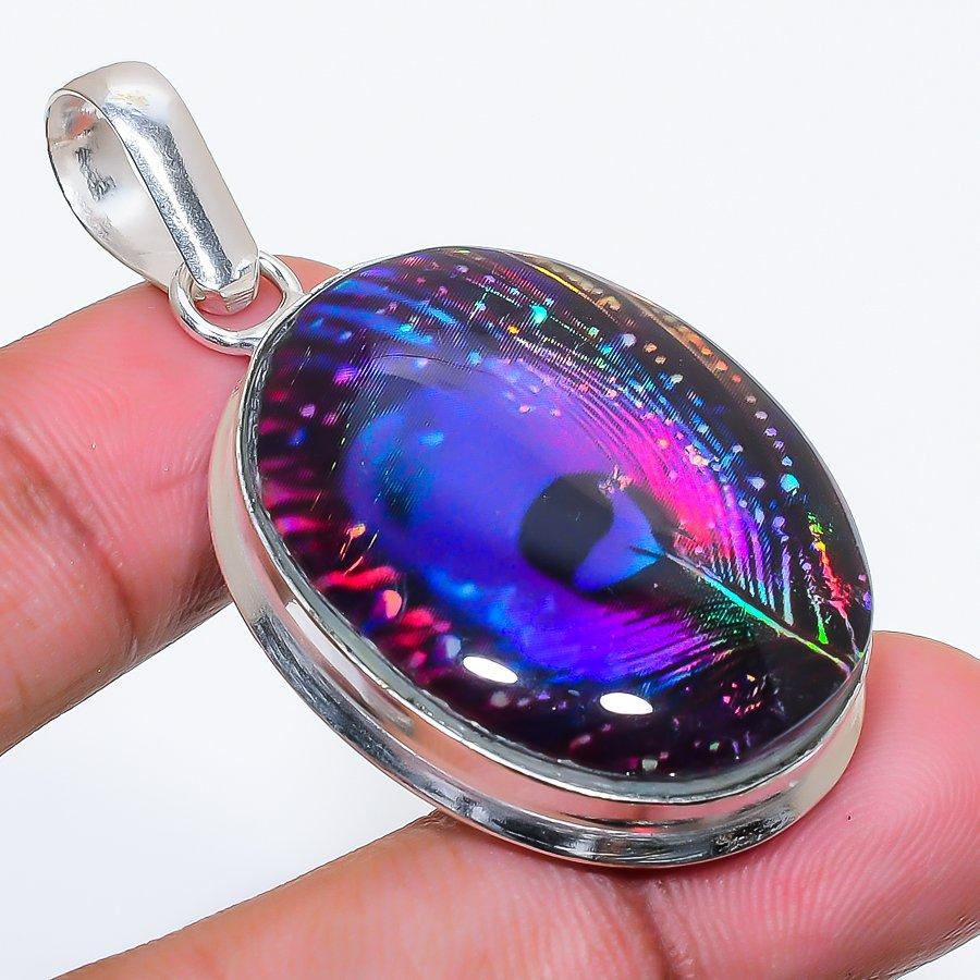 Natural Dichroic Glass Gemstone 925 Sterling Silver Jewelry Pendant 2.05" AP-16480