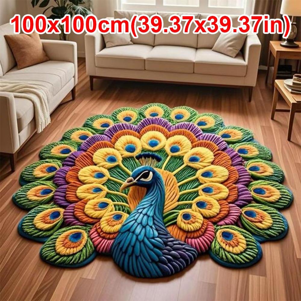 Soft Peacock Carpet Non-slip Bathroom Floor Mat Portable Blanket  for Living Room Tea Table Bedside