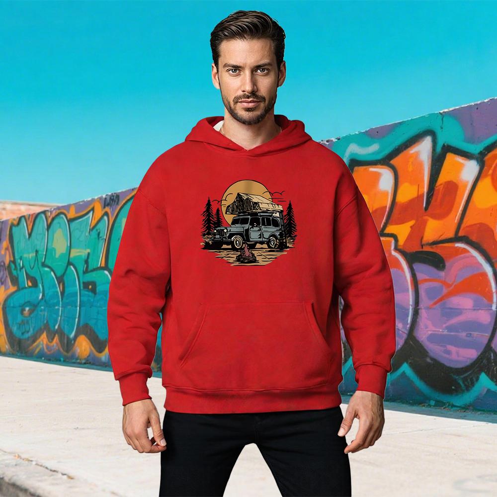 2025 New Hot-selling Men's Autumn and Winter Car Printing Sweatshirt Sweater Versatile Sports and Leisure Loose Hoodies Sweater