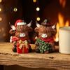 Christmas Tree Hanging Decorations Highland Cow Figurine, Resin Holiday Statue with Santa Hat & Decorative Sitting Figures Gift Box, Cute Calf Desktop
