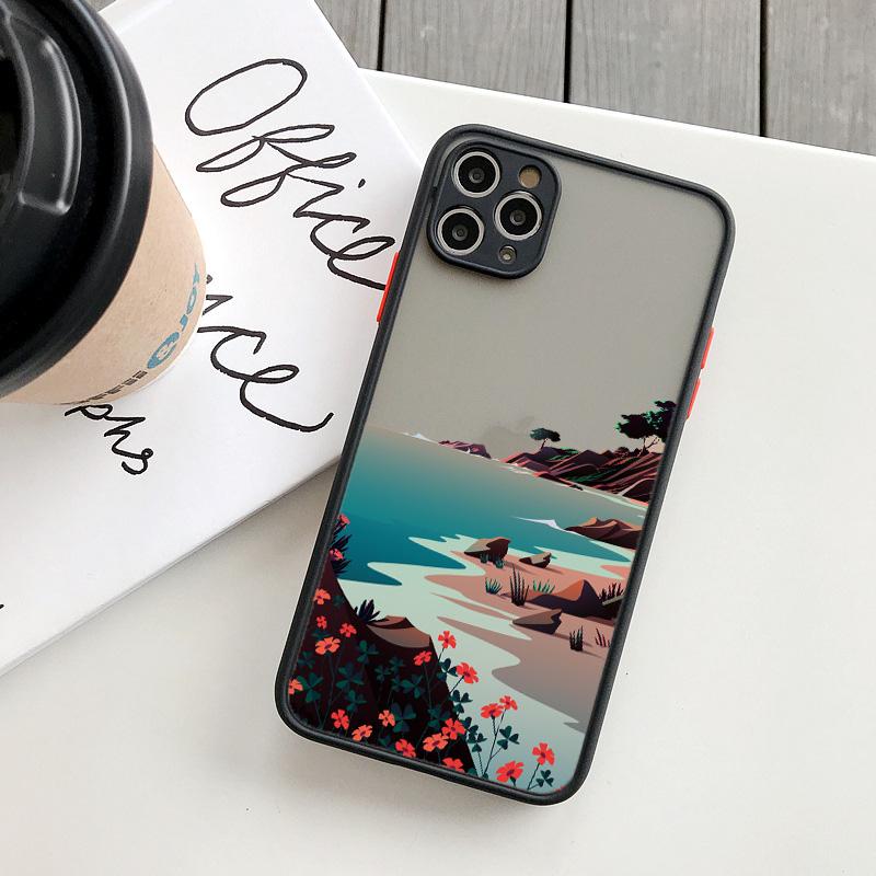 Painted Landscape Phone Case For iPhone 15 12 11 13 14 Pro Max X Xs MAX XR 6s 7 8 Plus SE2 Camera Protection Candy Color Cover