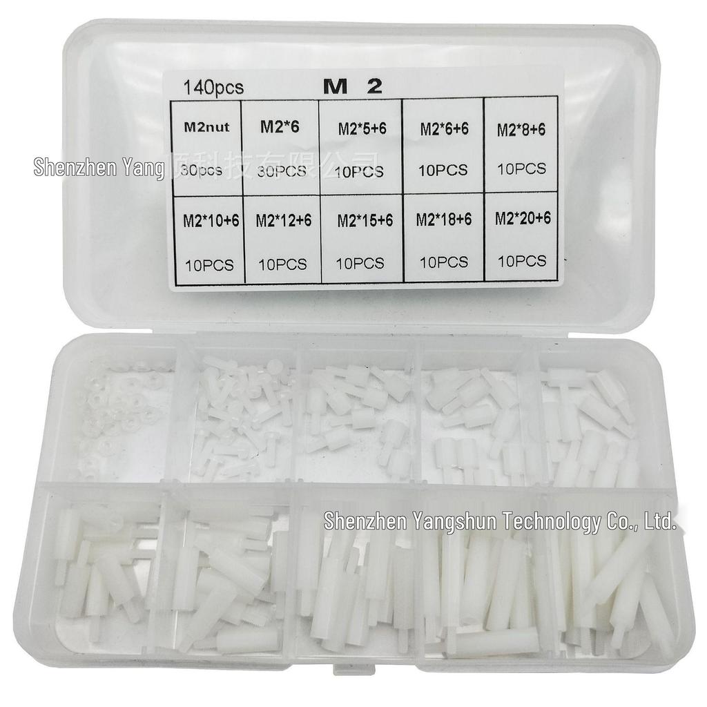 140-Piece White Nylon Hex M2 Phillips Round Head Screw Kit with Isolation Support Column