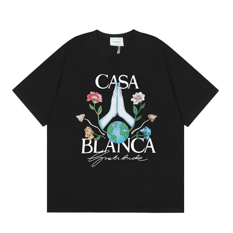 T-shirt Imprimé Casablanca Hommes Femmes Coupe Ample Manches Courtes Haut Décontracté