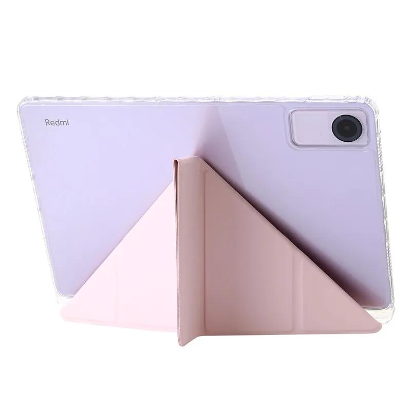 11" Smart Folio PU Leather Acrylic Hard Back Stand Cover for Redmi Pad SE Case with Pencil Holder Foldable Protective Skin Feel