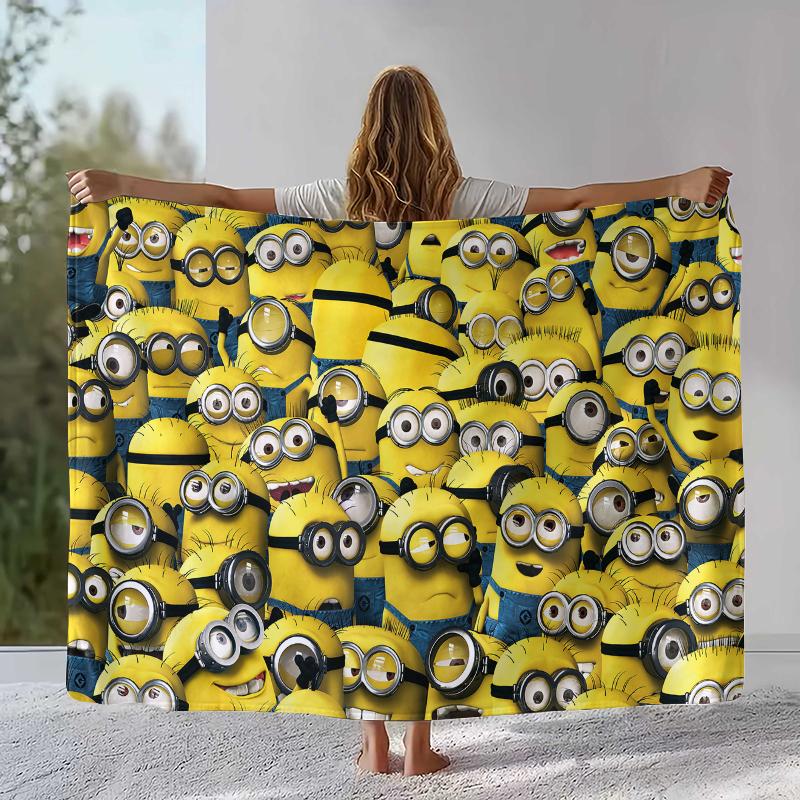 Cute Minions Cartoon Flannel Blanket,Ultra Soft Warm Plush Throw for Home Bedroom Bed Sofa Cover Camping Picnic Gift Kids