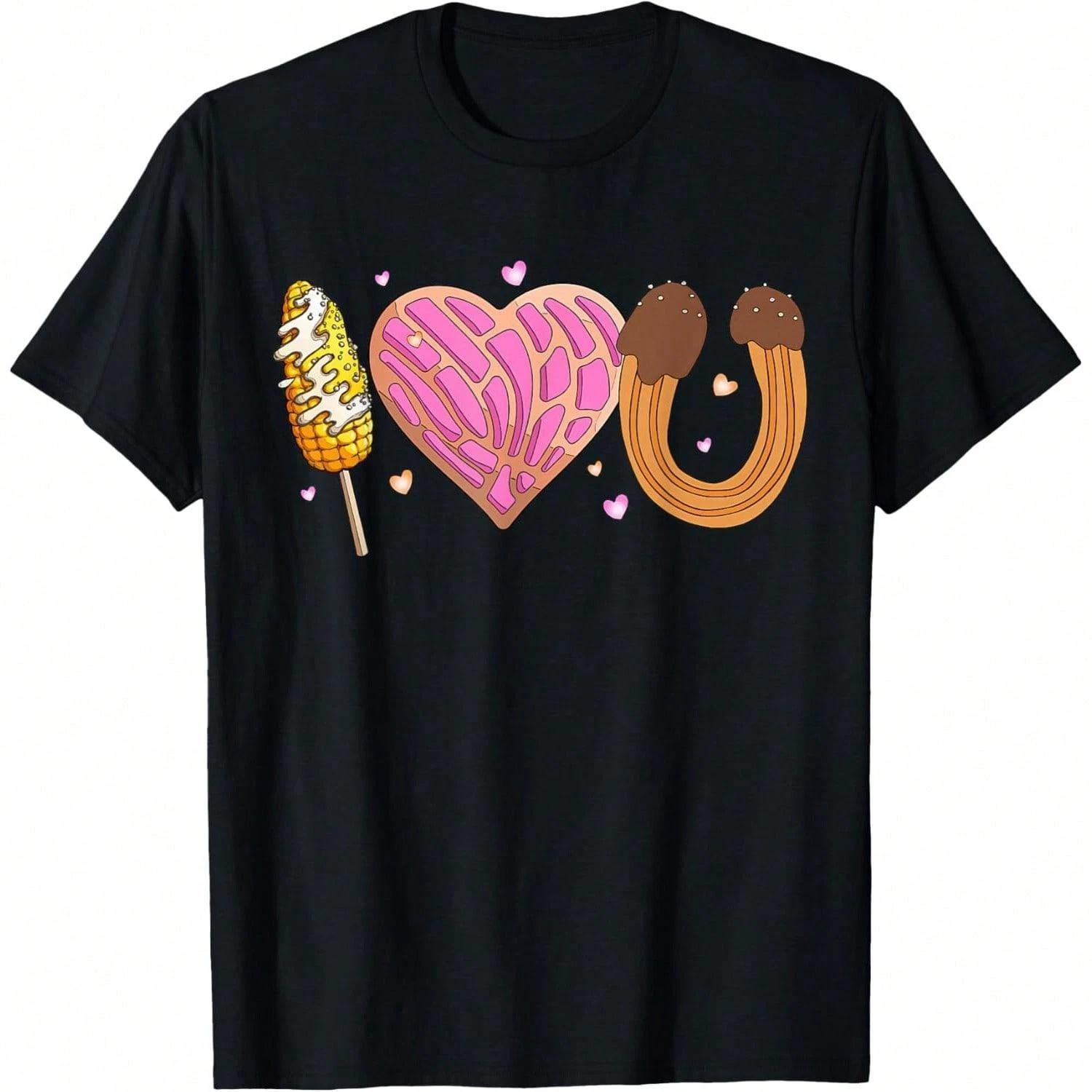 I Love U Conchas Elotes Churros Funny Mexican Valentines Day T-Shirt XXXL