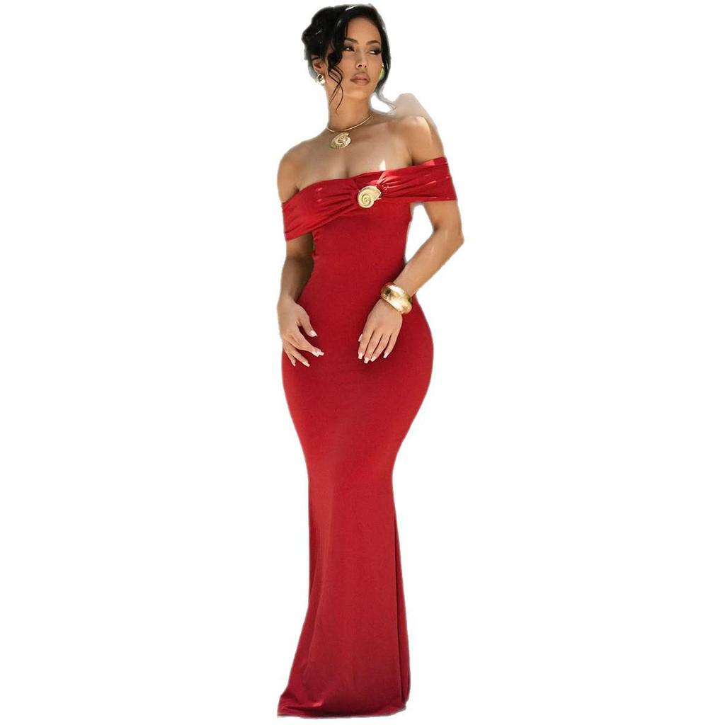 2025 Fall Women's One-Shoulder Backless Lace-Up Slimming Tube Dress