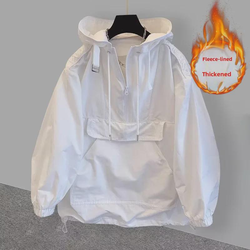 Trendy Unisex Patchwork Windbreaker: Stylish Loose Hooded Jacket for Couples