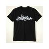 Unisex Y2K Tribal Graffiti T-Shirt - Black With White & Blue Art Print, Short Sleeve Round Neck Casual Urban Style, Breathable Fit For Casual Attire,